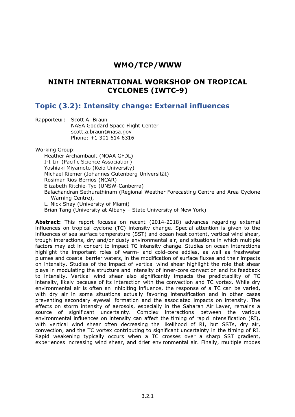 Wmo/Tcp/Www Ninth International Workshop On