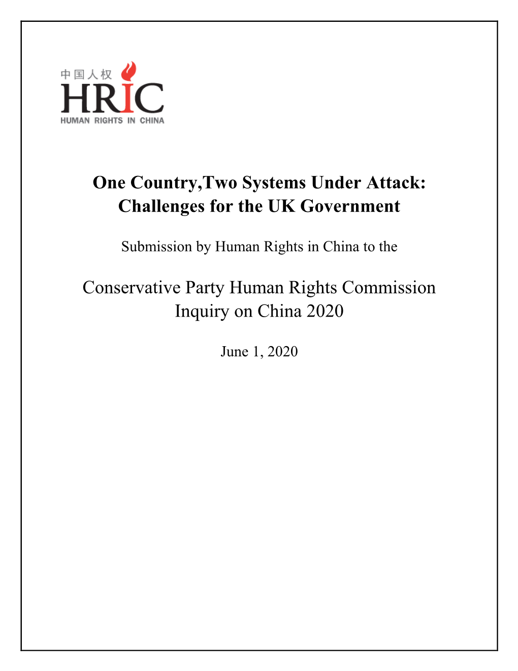 HRIC Submission to Conservative Party Human Rights Commission
