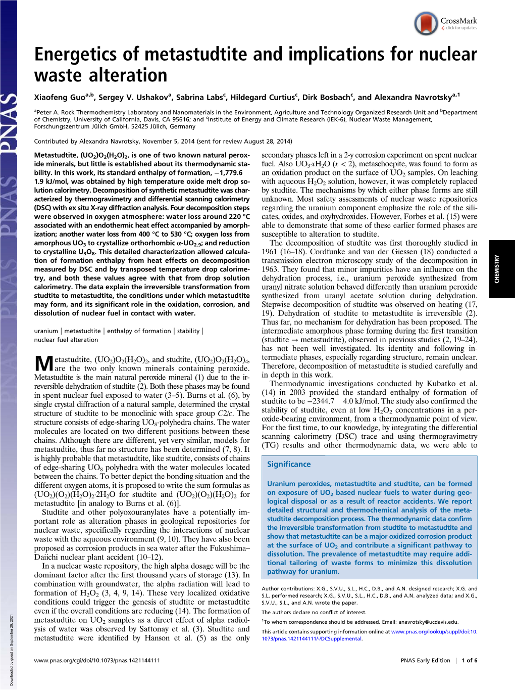 Energetics of Metastudtite and Implications for Nuclear Waste Alteration