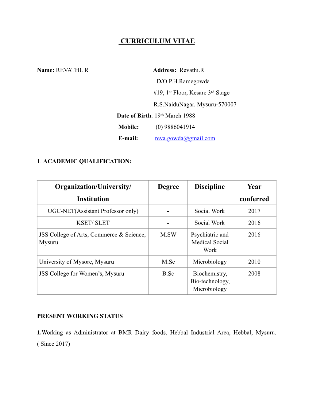 CURRICULUM VITAE(Revathi)