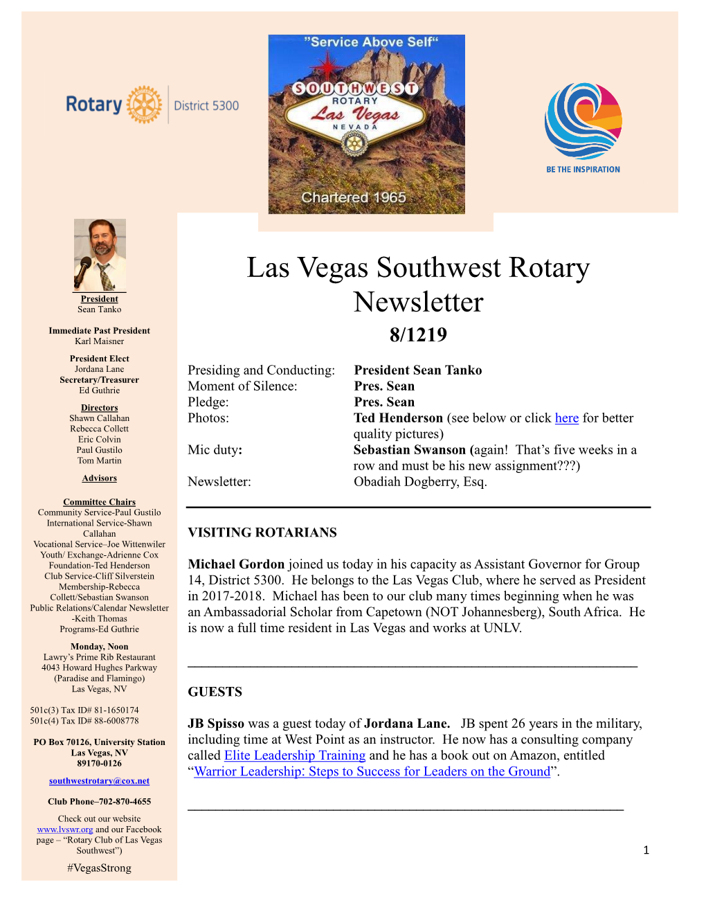 Las Vegas Southwest Rotary Newsletter