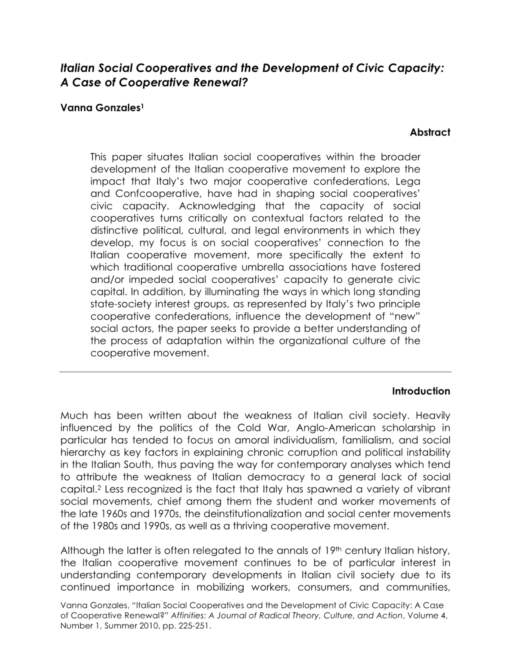 Italian Social Cooperatives and the Development of Civic Capacity: a Case of Cooperative Renewal?