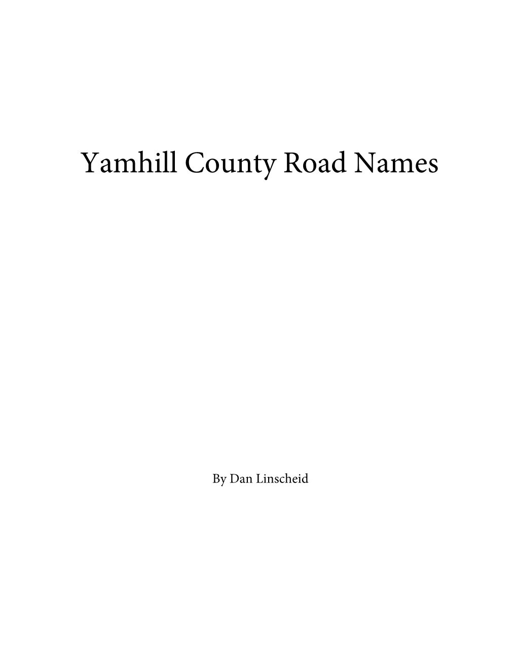 Yamhill County Road Names