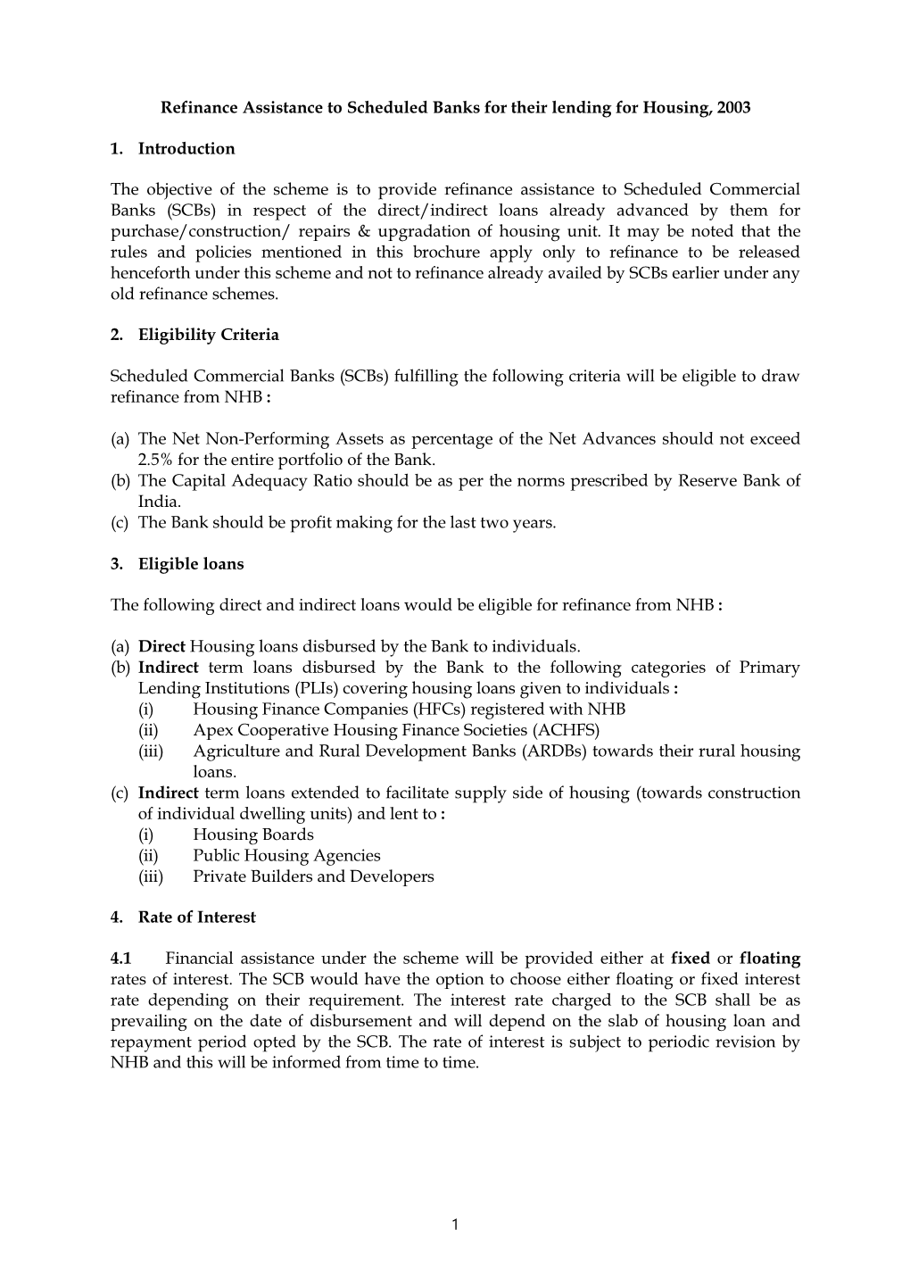 Scheme for Term Lending to Housing