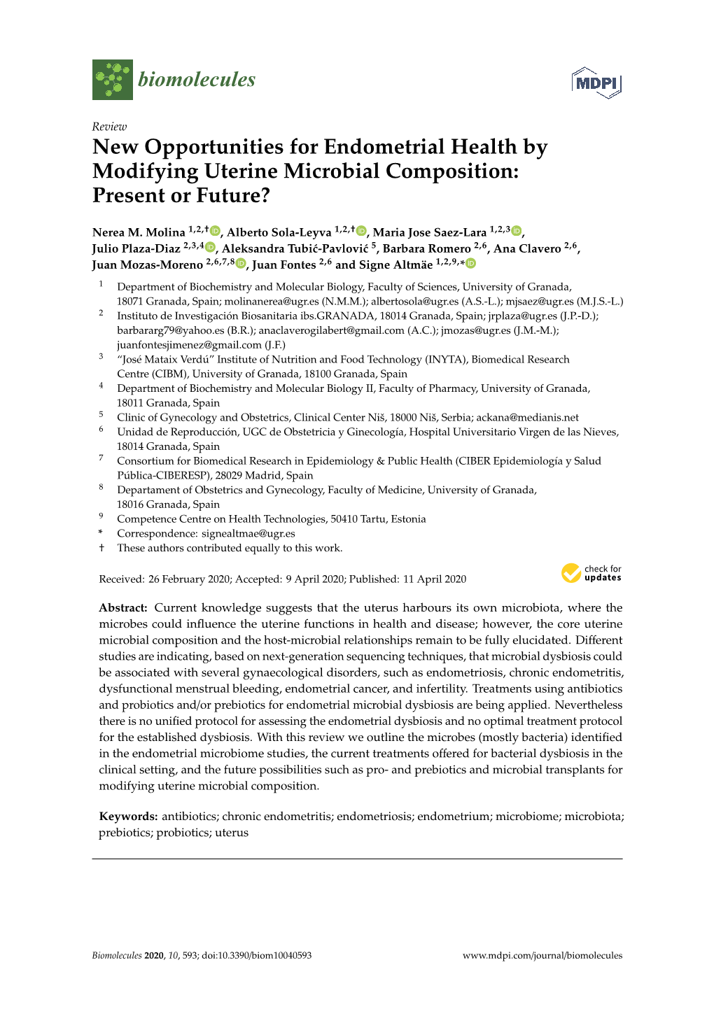 New Opportunities for Endometrial Health by Modifying Uterine Microbial Composition: Present Or Future?