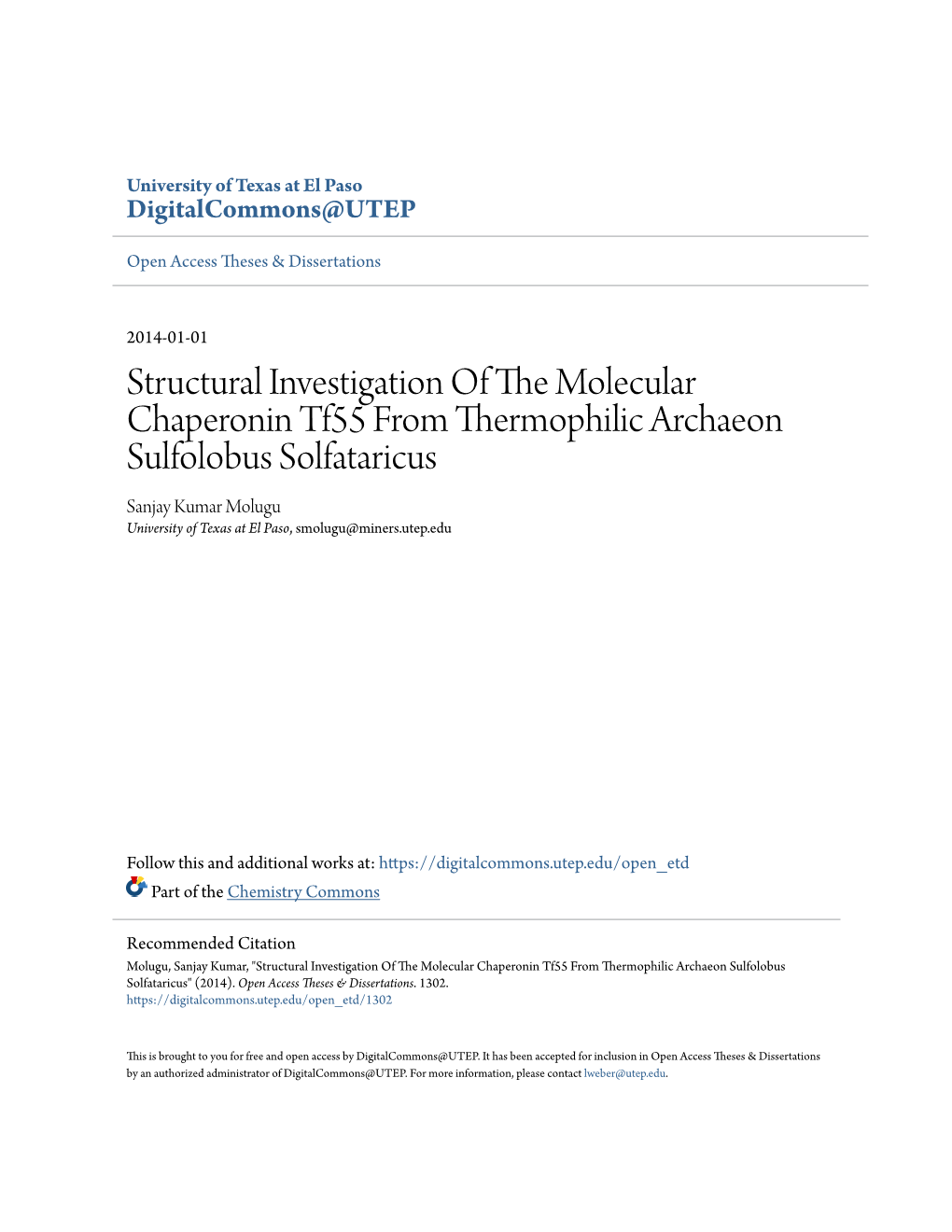 Structural Investigation of the Molecular Chaperonin Tf55 From