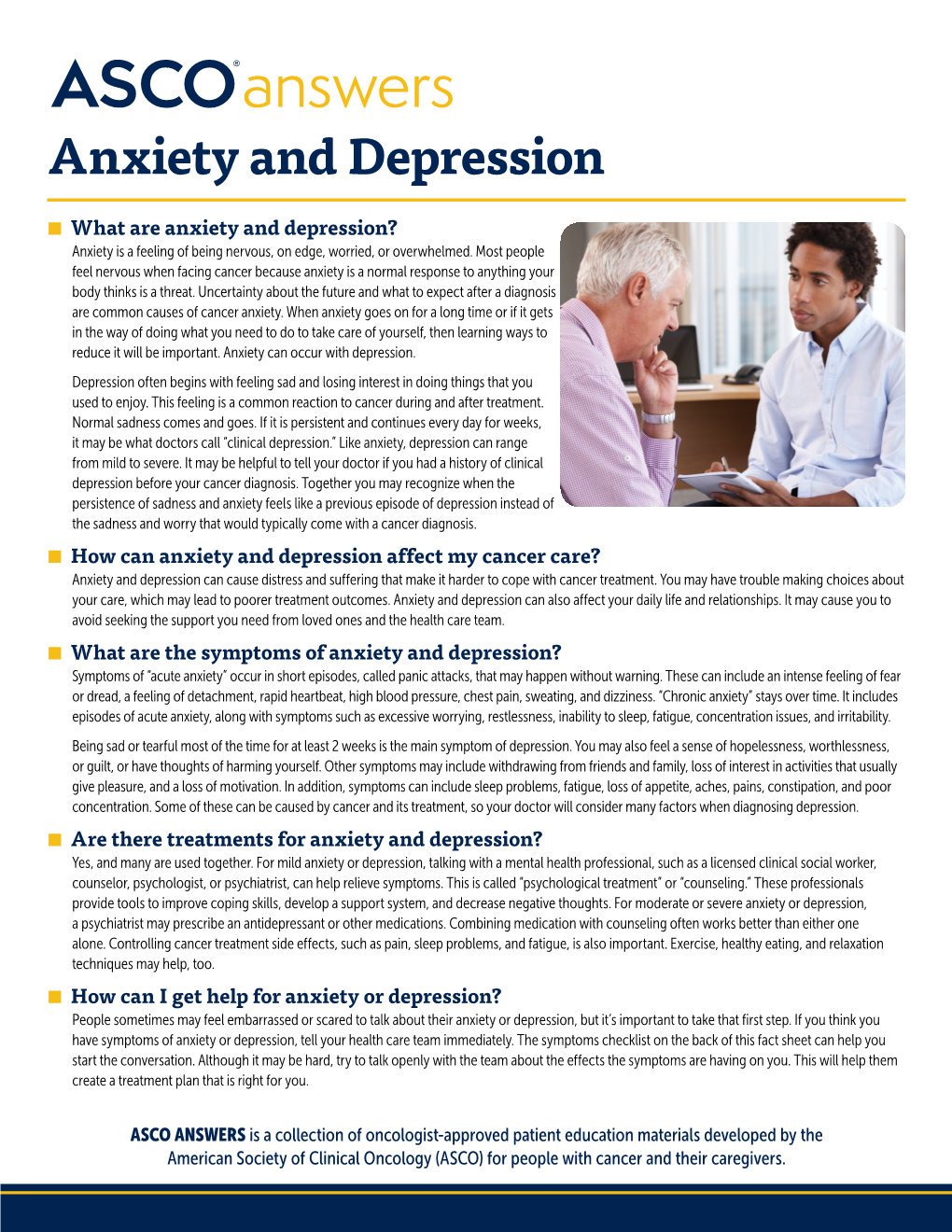 ASCO Answers: Anxiety and Depression