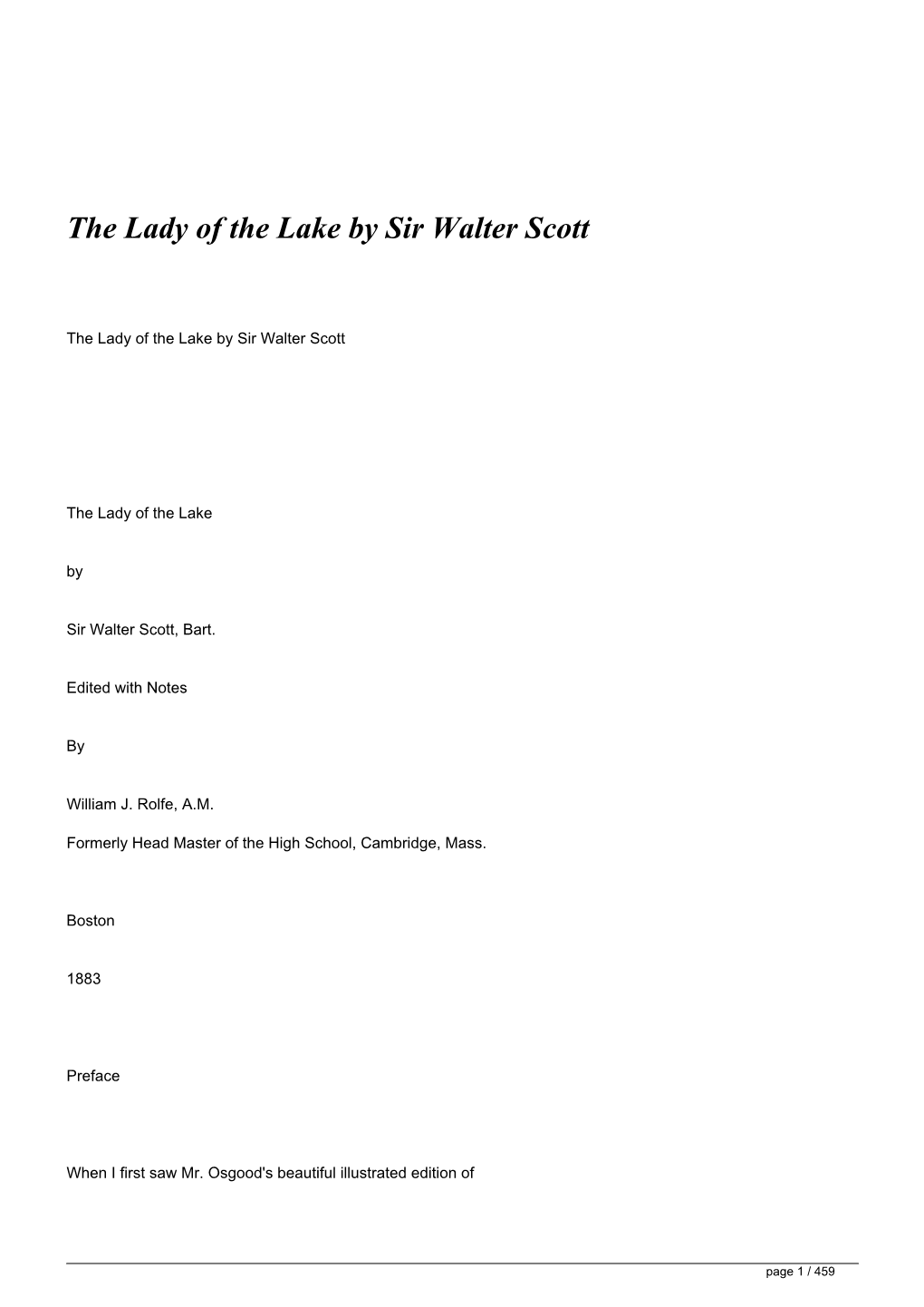 The Lady of the Lake by Sir Walter Scott</H1>