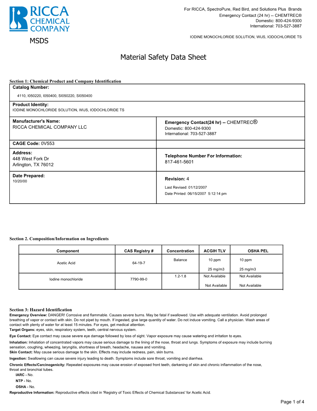 MSDS Material Safety Data Sheet