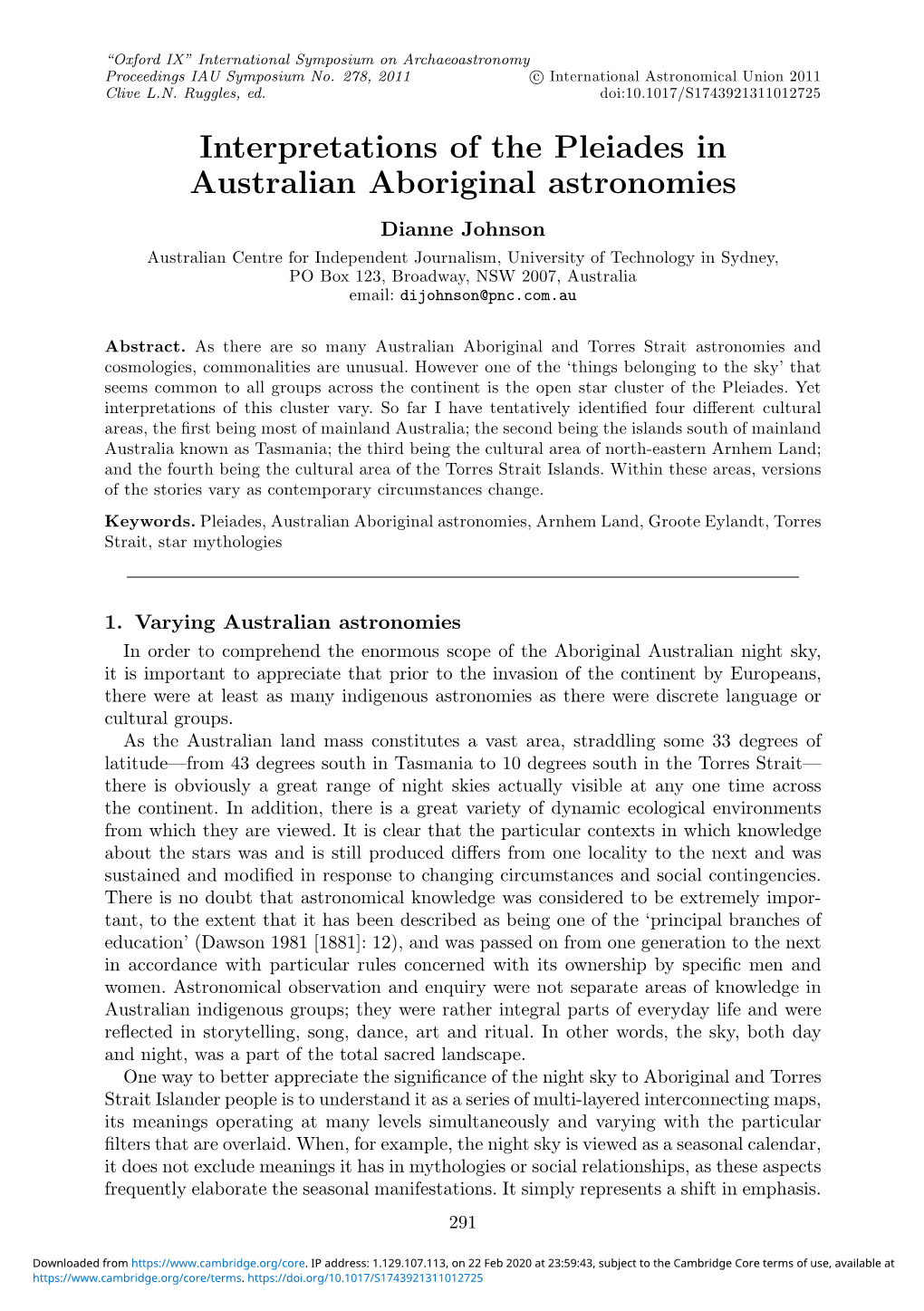 Interpretations of the Pleiades in Australian Aboriginal Astronomies