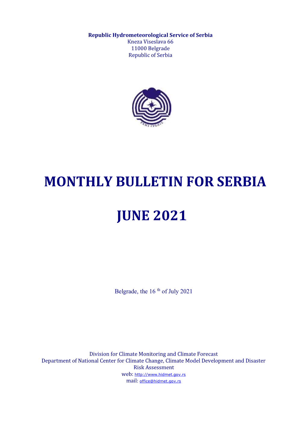 Monthly Bulletin for Serbia June 2021