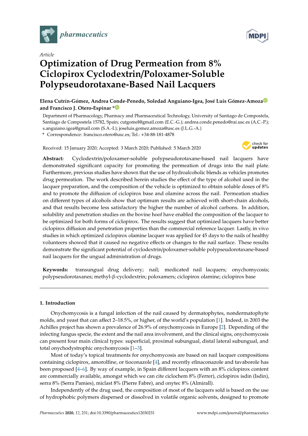 Optimization of Drug Permeation from 8% Ciclopirox Cyclodextrin/Poloxamer-Soluble Polypseudorotaxane-Based Nail Lacquers