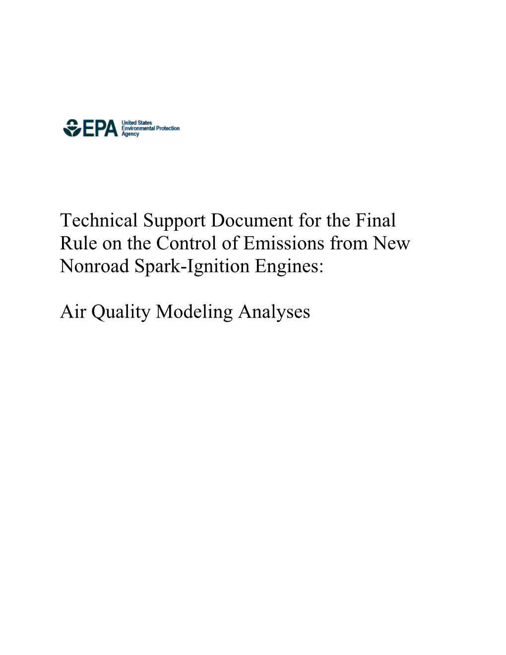 Technical Support Document for the Final Rule on the Control Of