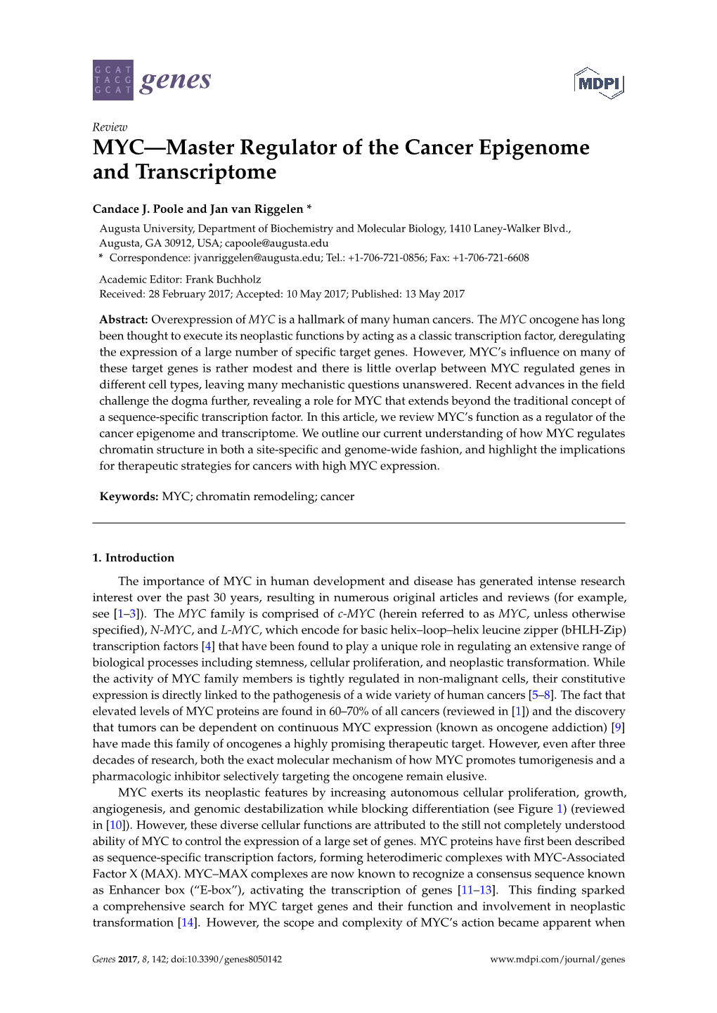 MYC—Master Regulator of the Cancer Epigenome and Transcriptome