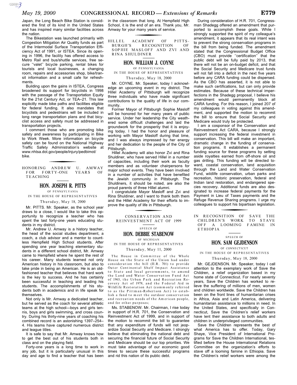 CONGRESSIONAL RECORD— Extensions of Remarks E779 HON