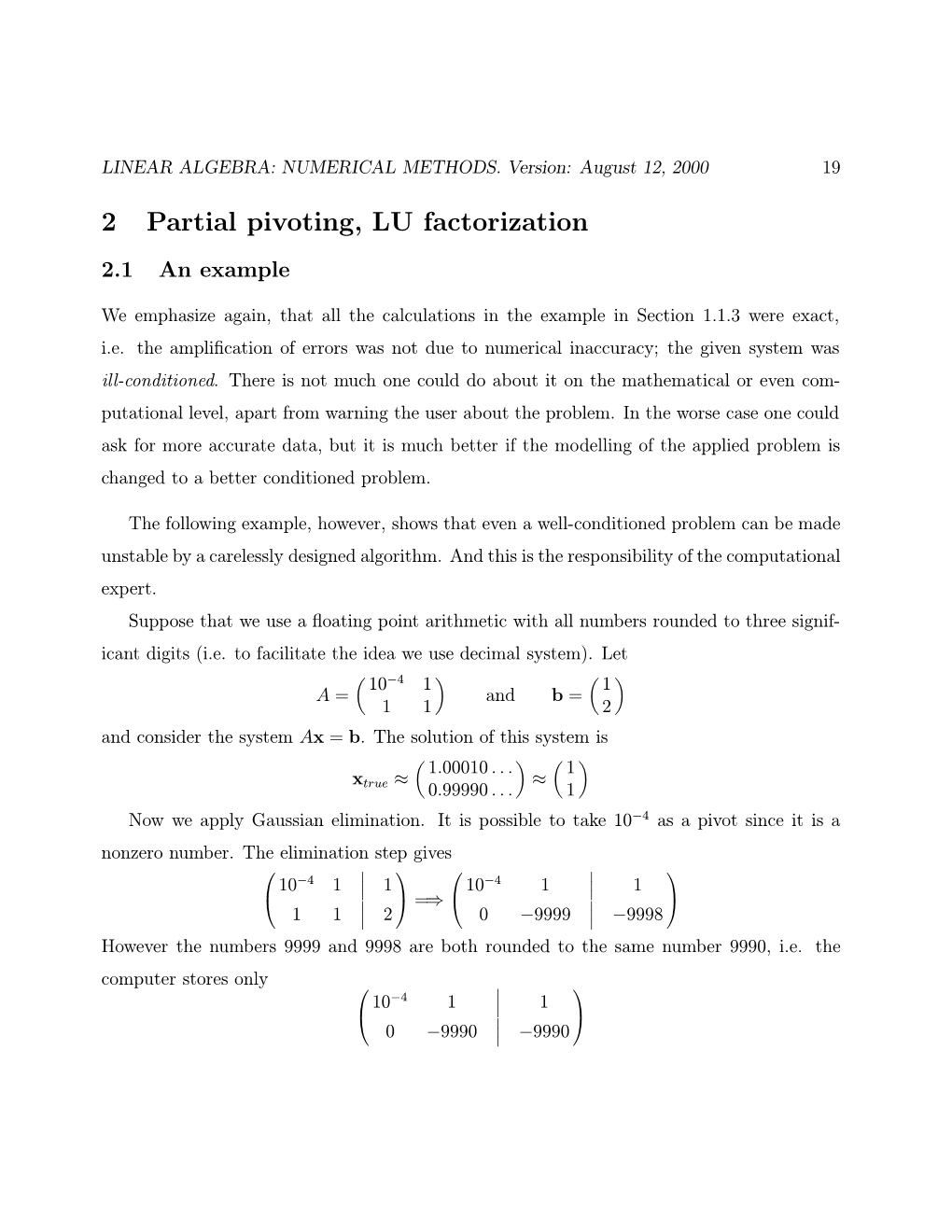 2 Partial Pivoting, LU Factorization