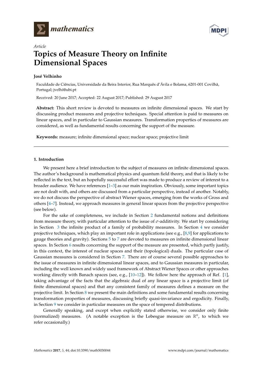 Topics of Measure Theory on Infinite Dimensional Spaces