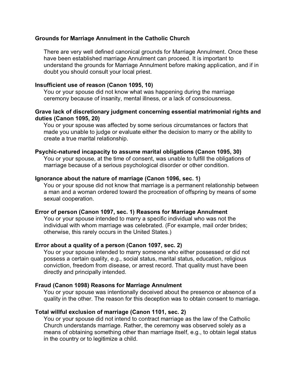 Grounds for Marriage Annulment in the Catholic Church