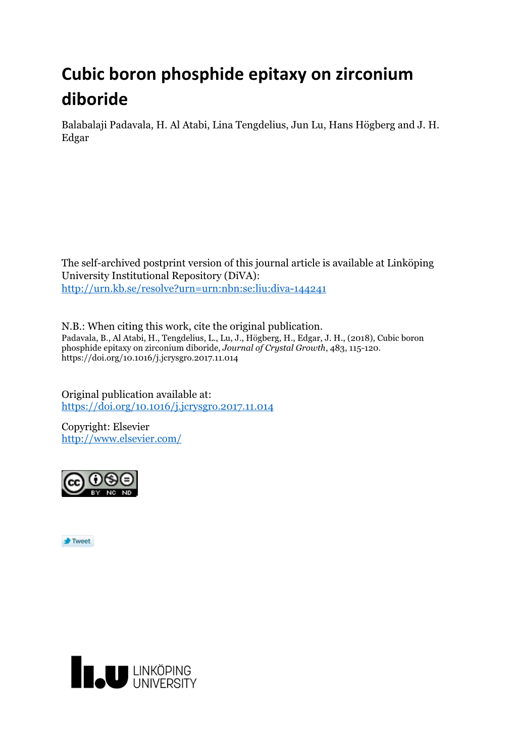 Cubic Boron Phosphide Epitaxy on Zirconium Diboride Balabalaji Padavala, H