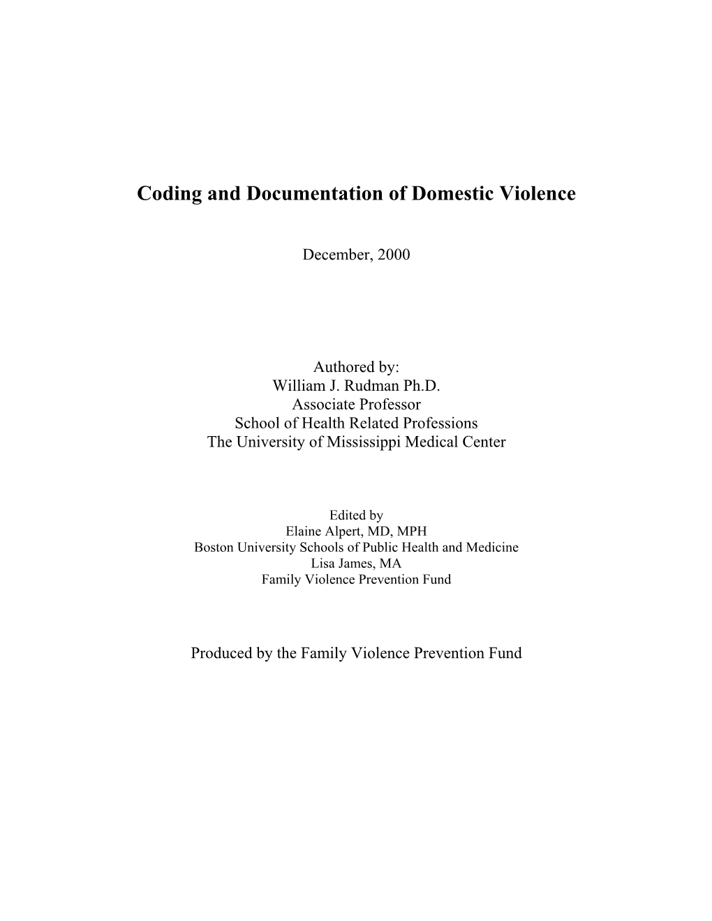 Coding and Documentation of Domestic Violence