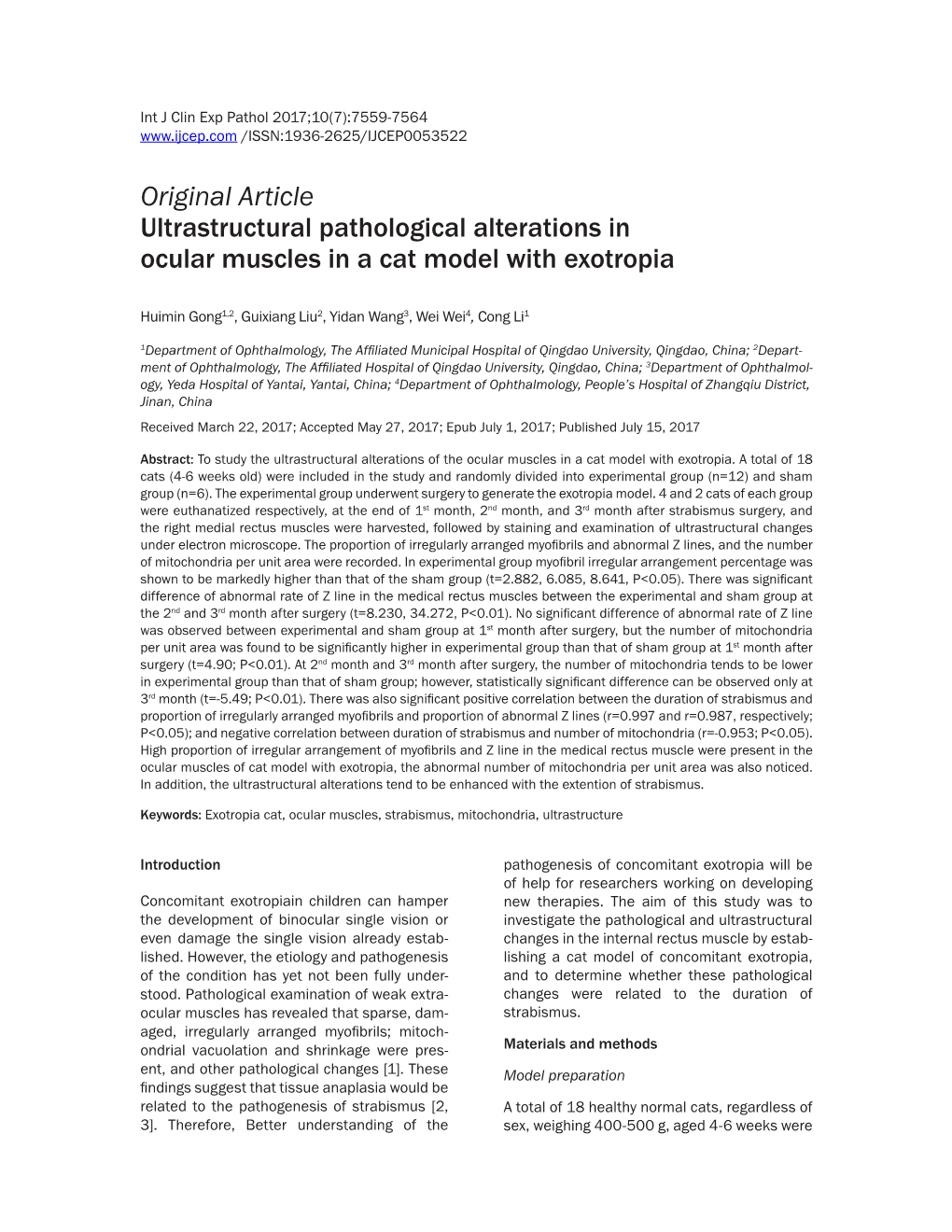 Original Article Ultrastructural Pathological Alterations in Ocular Muscles in a Cat Model with Exotropia