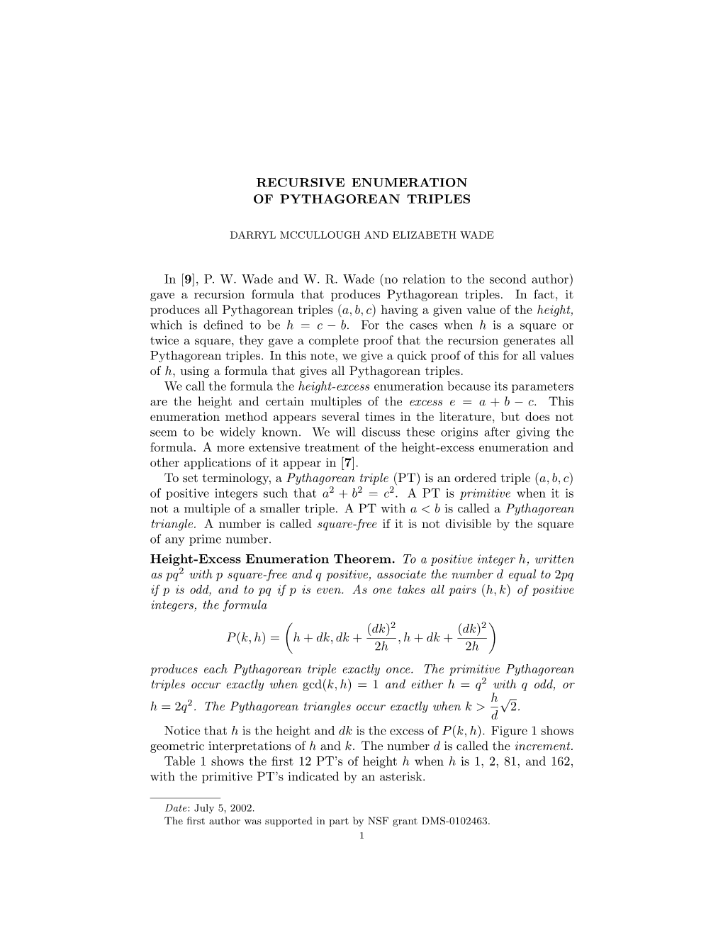 Recursive Enumeration of Pythagorean Triples