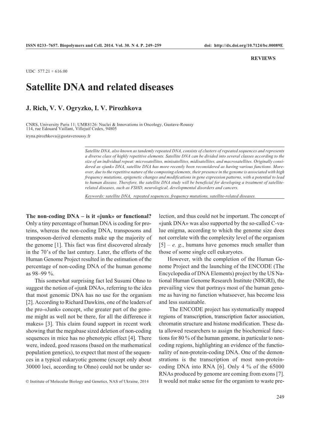 Satellite DNA and Related Diseases