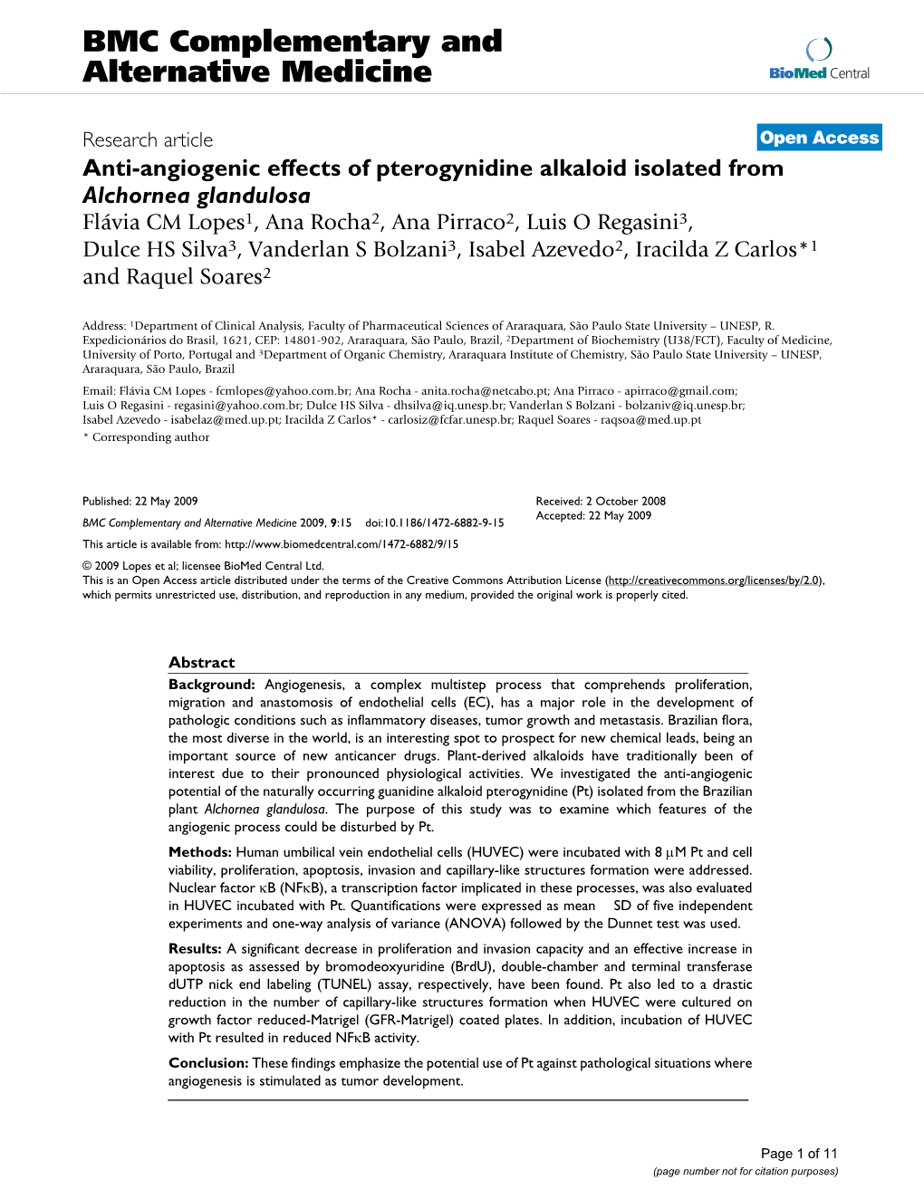 Anti-Angiogenic Effects of Pterogynidine Alkaloid Isolated From