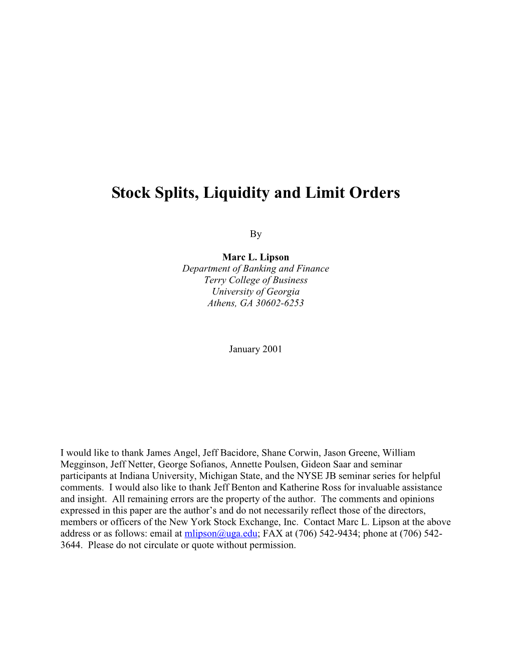 Stock Splits, Liquidity, and Limit Orders