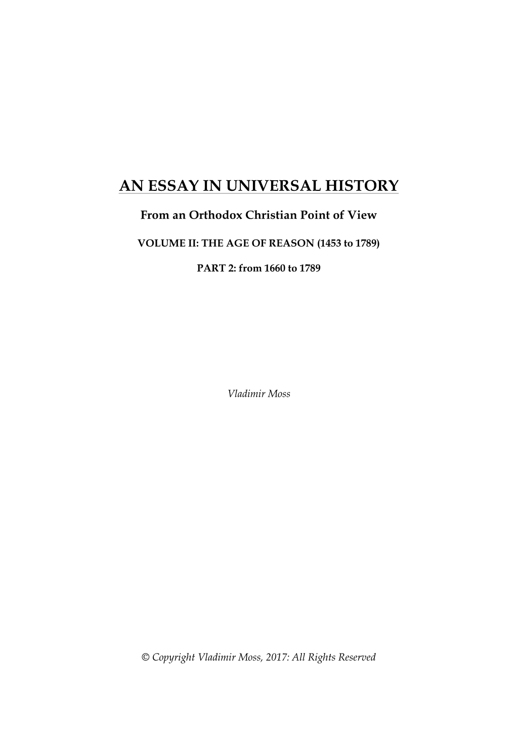 An Essay in Universal History