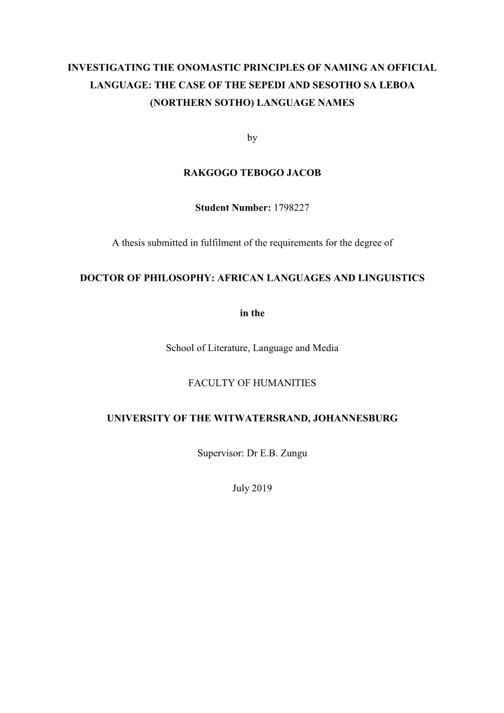 The Case of the Sepedi and Sesotho Sa Leboa (Northern Sotho) Language Names