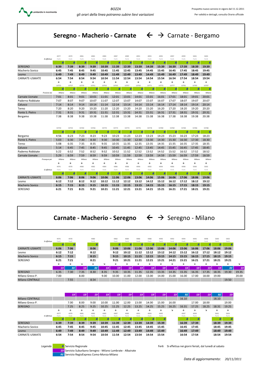 Seregno - Macherio - Carnate   Carnate - Bergamo