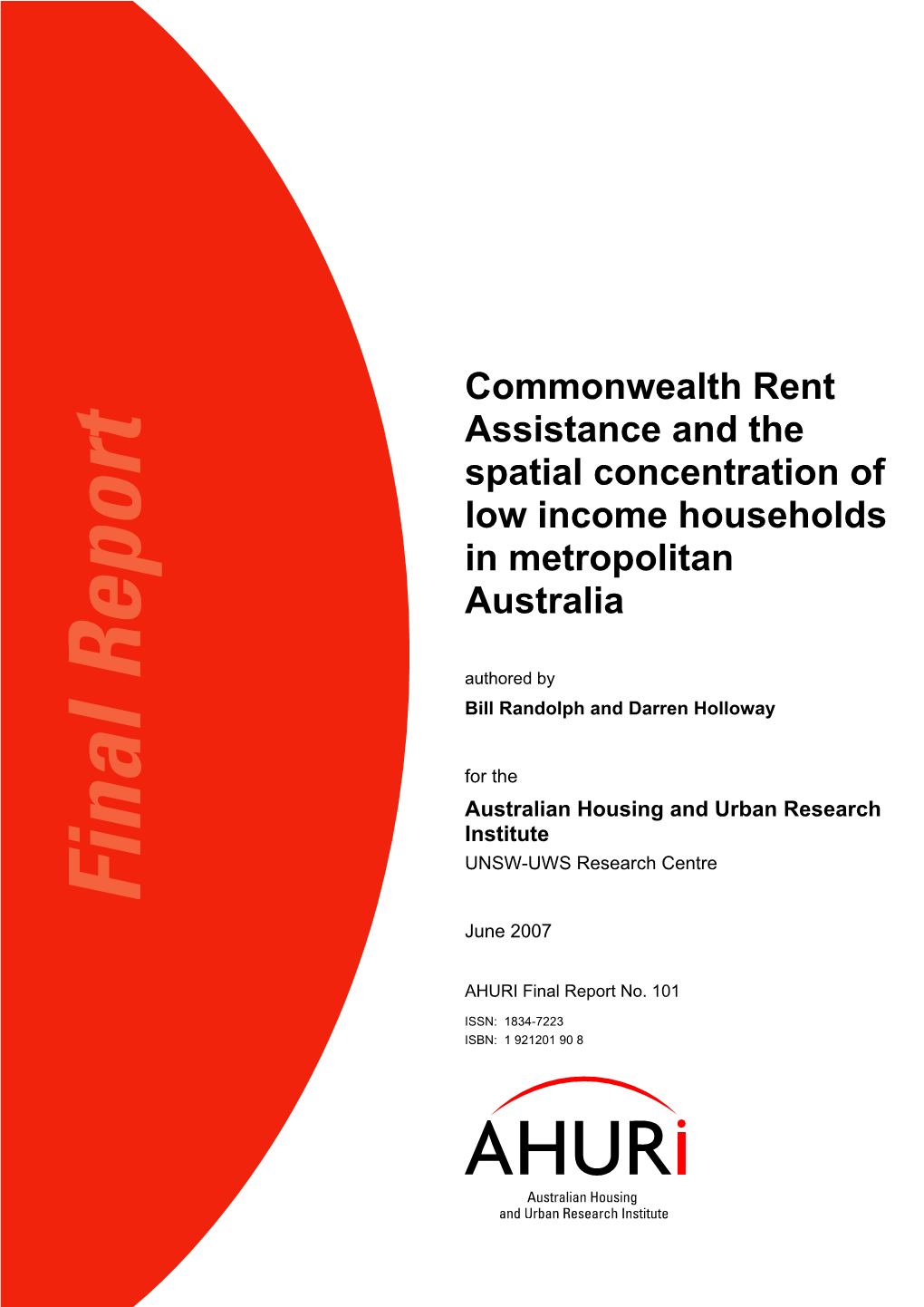 Commonwealth Rent Assistance and the Spatial Concentration of Low