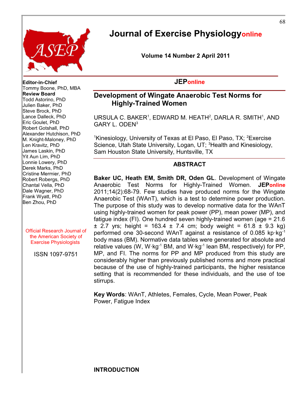 Development of Wingate Anaerobic Test Norms for Highly-Trained Women