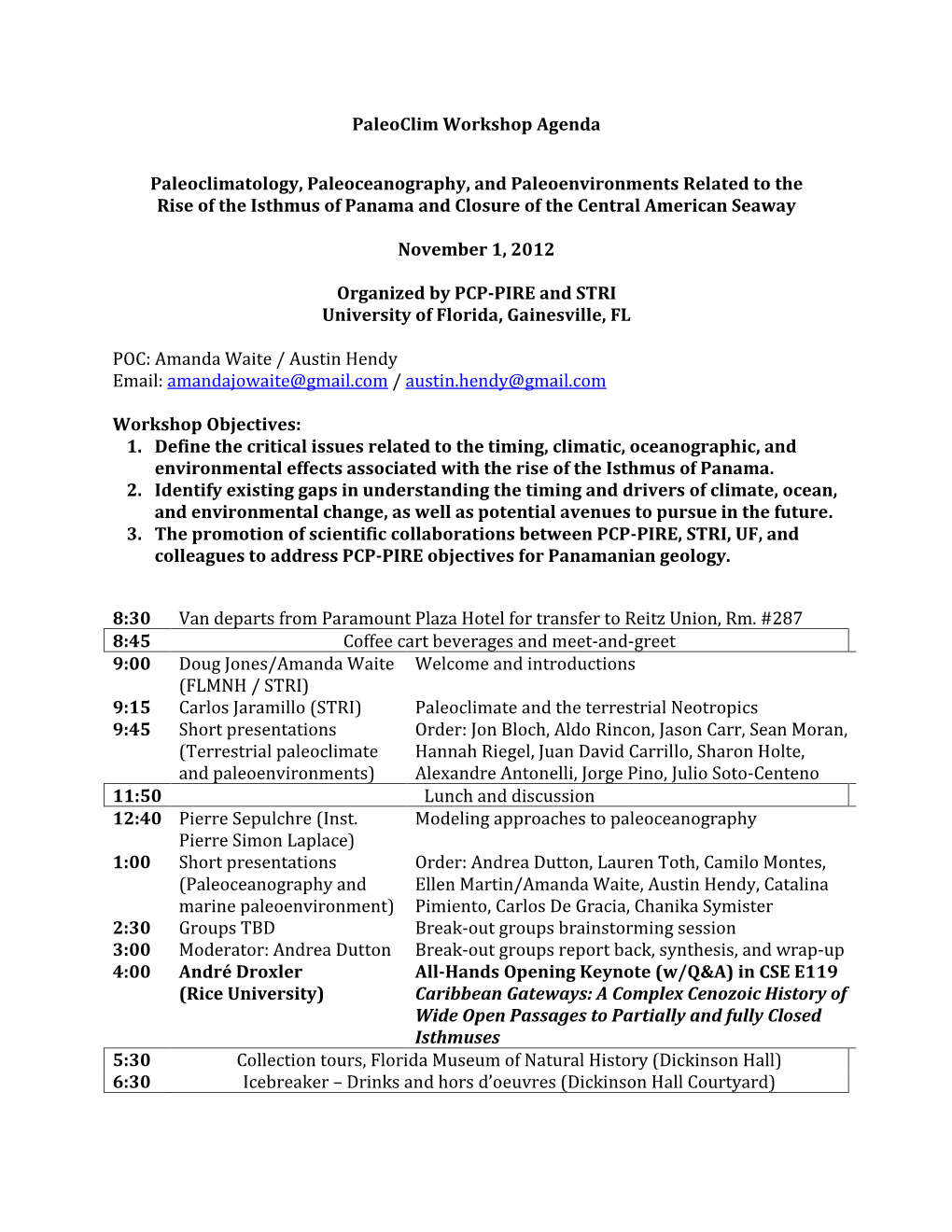 Paleoclim Workshop Agenda Paleoclimatology