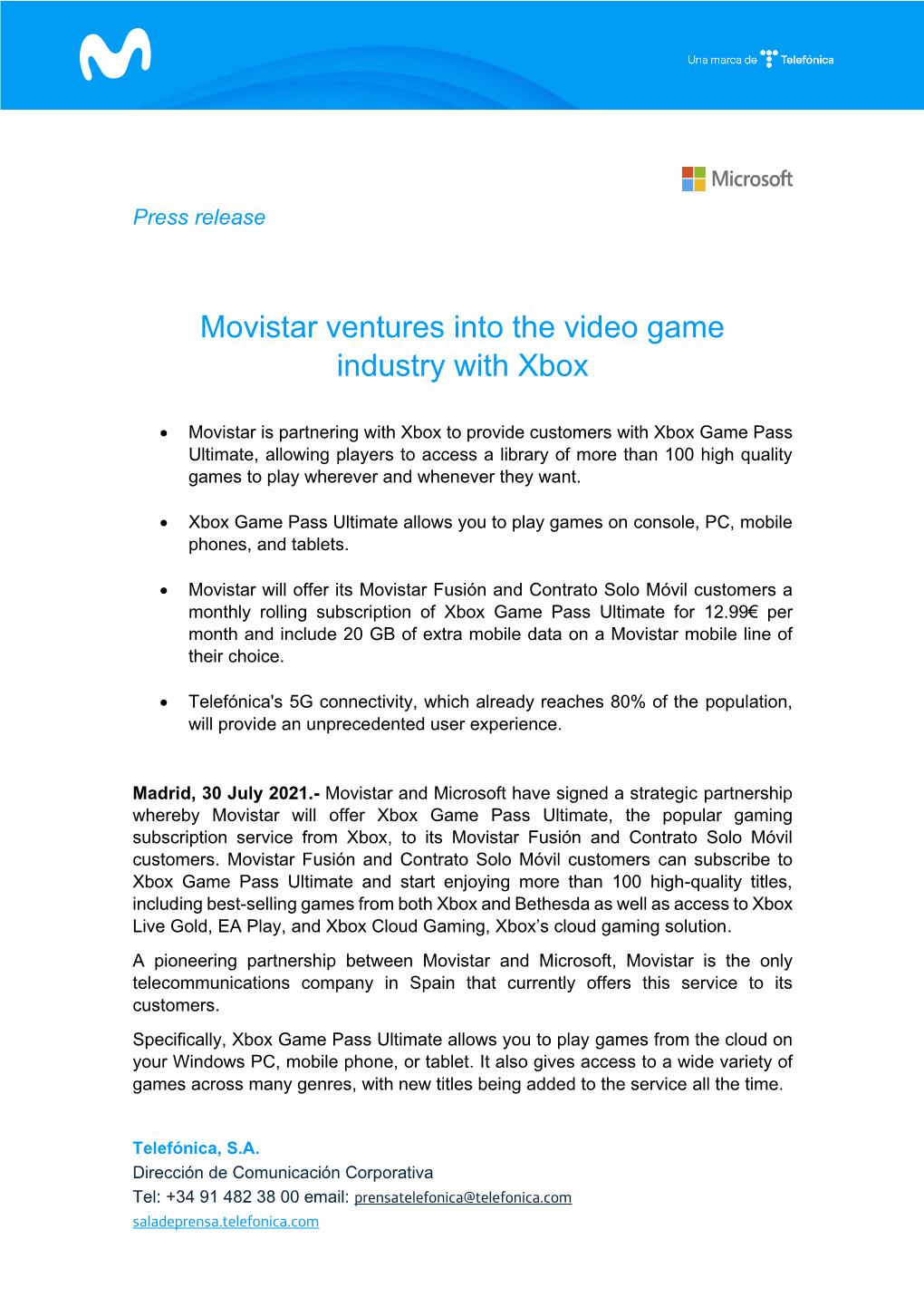 Movistar Ventures Into the Video Game Industry with Xbox