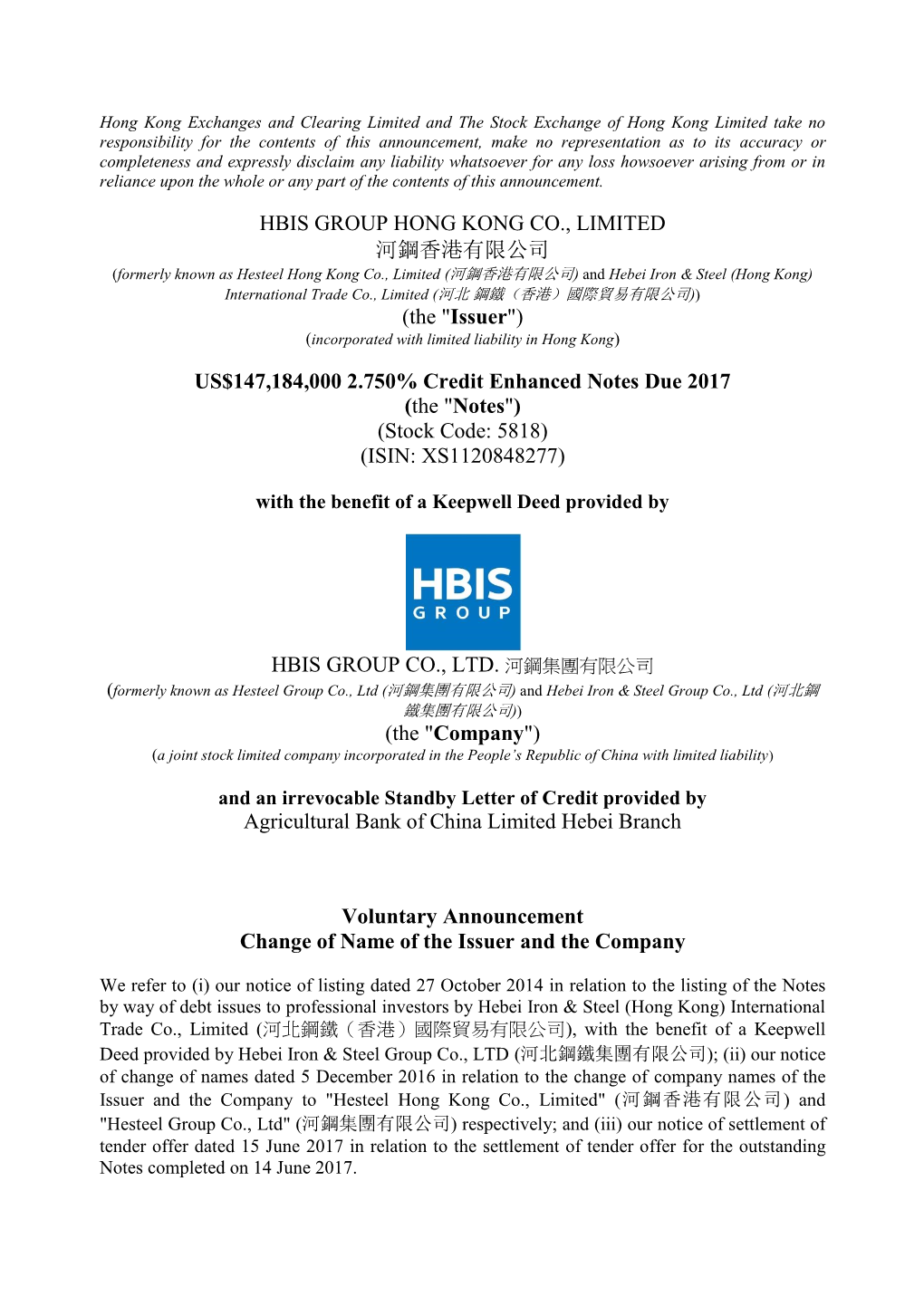 Hbis Group Hong Kong Co., Limited