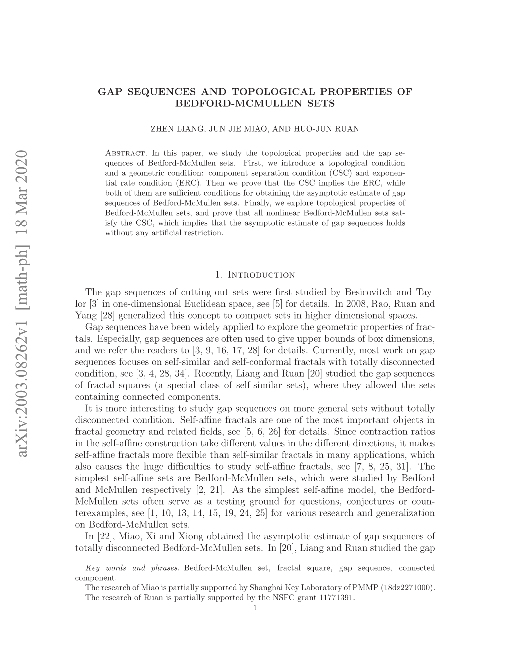 Gap Sequences and Topological Properties of Bedford-Mcmullen Sets 3