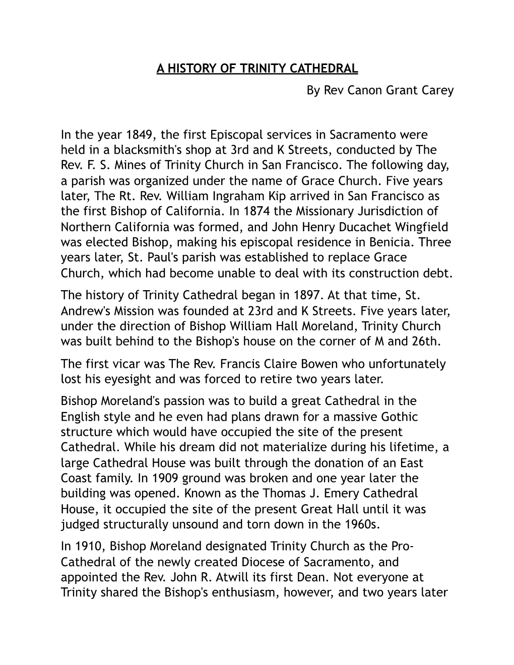 History of the Cathedral by Grant Carey