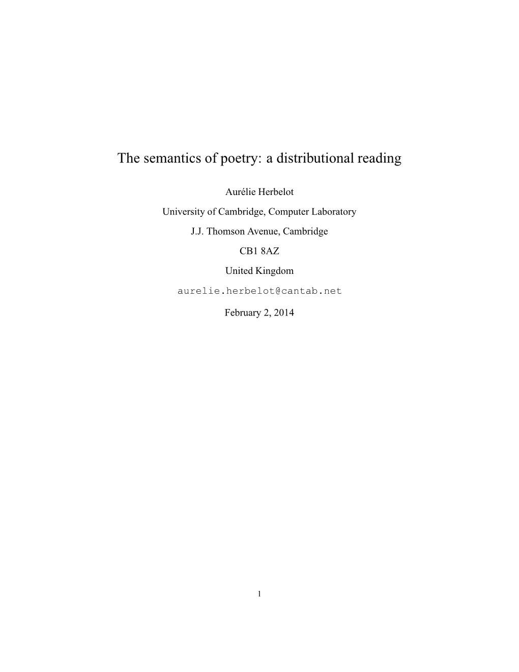 The Semantics of Poetry: a Distributional Reading