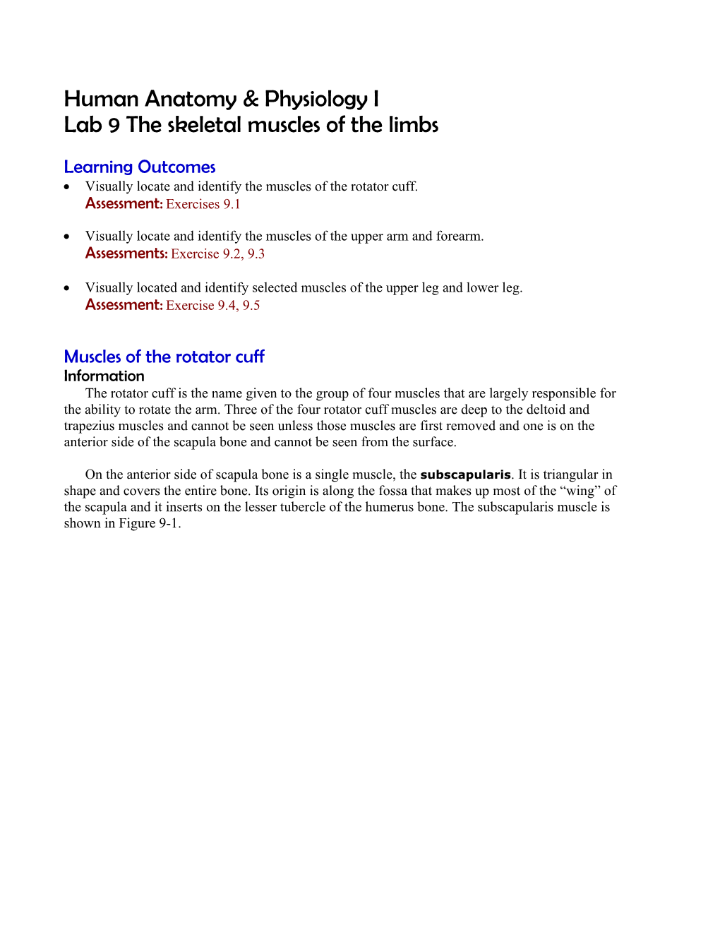 Human Anatomy & Physiology I Lab 9 the Skeletal Muscles of the Limbs