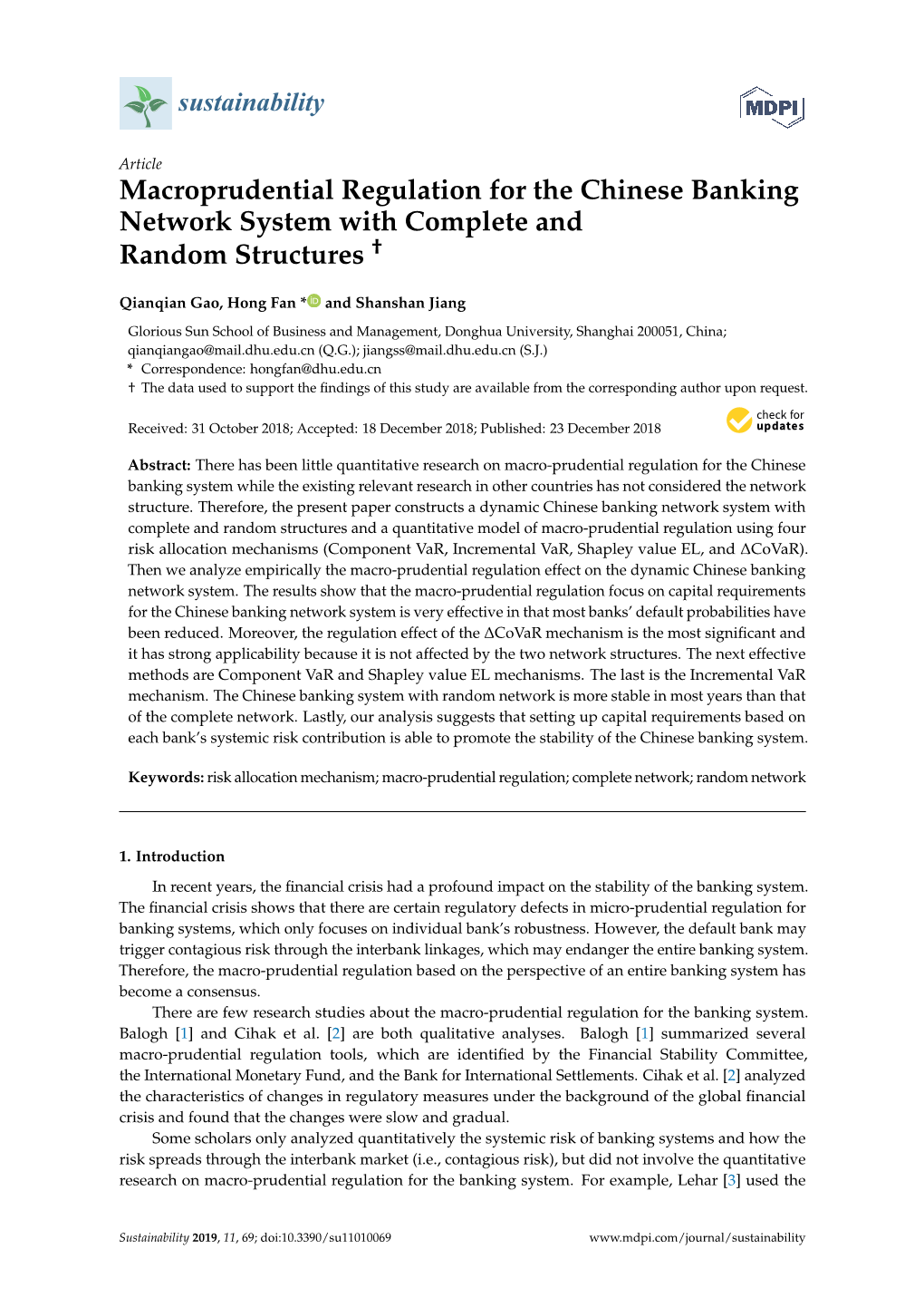 Macroprudential Regulation for the Chinese Banking Network System with Complete and Random Structures †