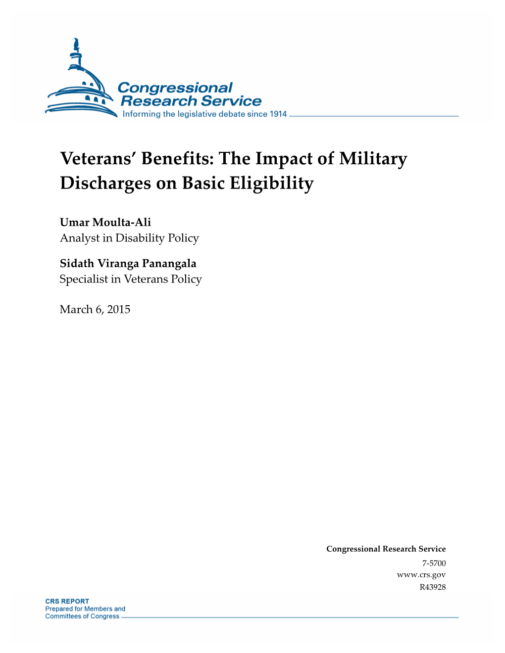 Veterans' Benefits: the Impact of Military Discharges on Basic Eligibility