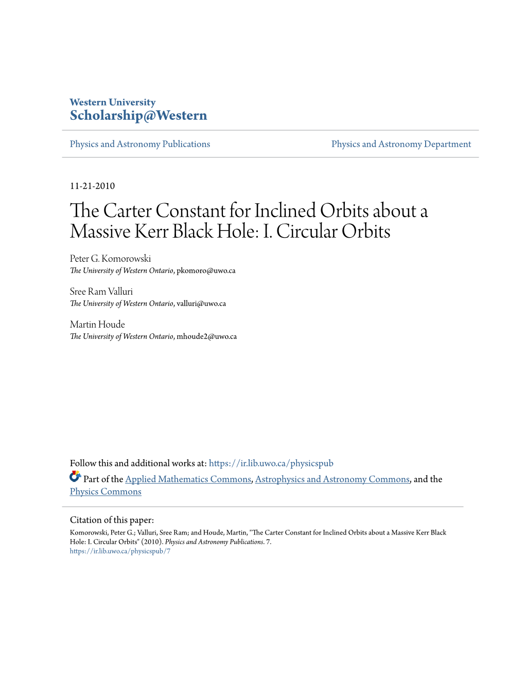 The Carter Constant for Inclined Orbits About a Massive Kerr Black Hole: I
