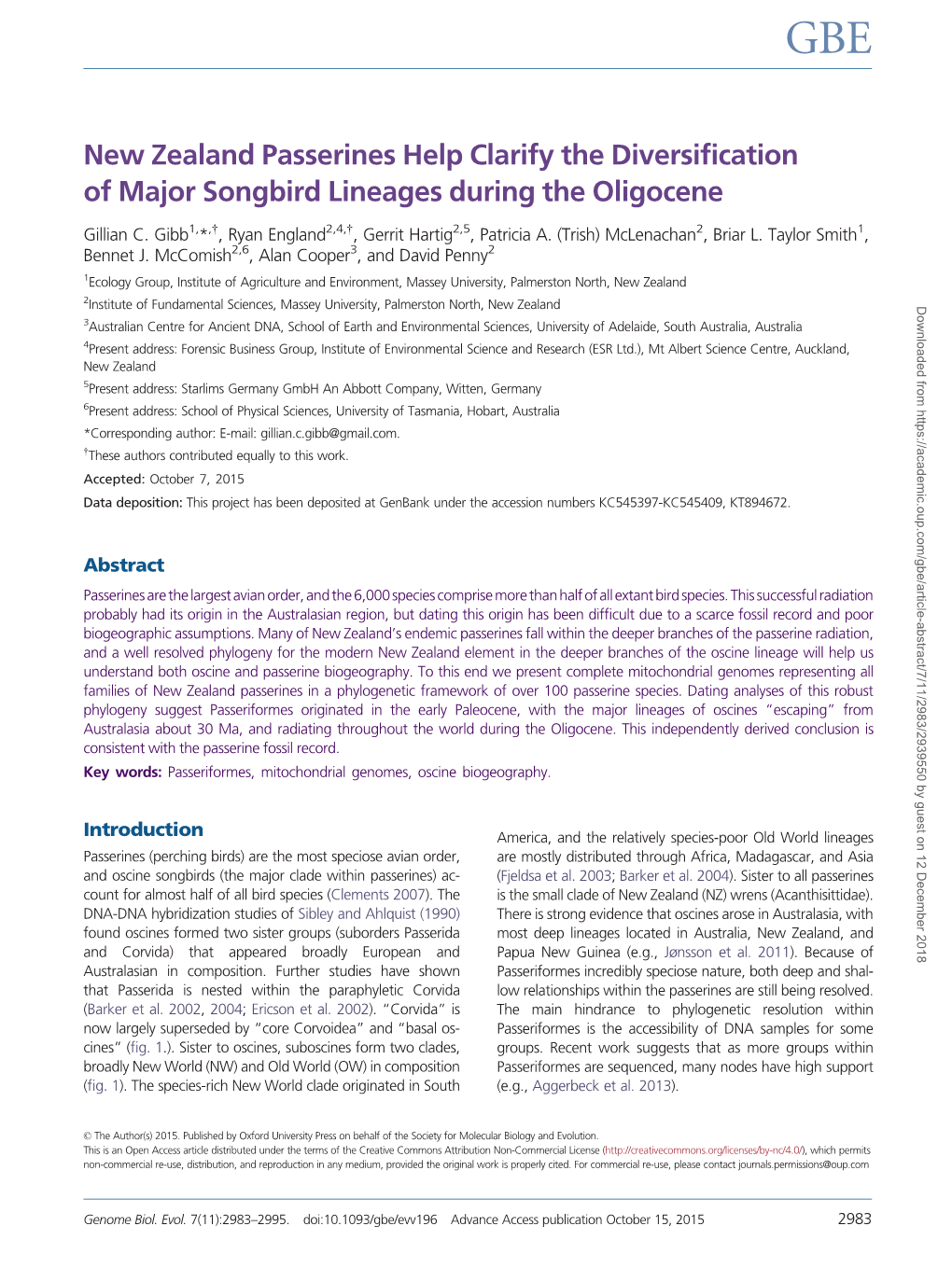 New Zealand Passerines Help Clarify the Diversification of Major Songbird Lineages During the Oligocene