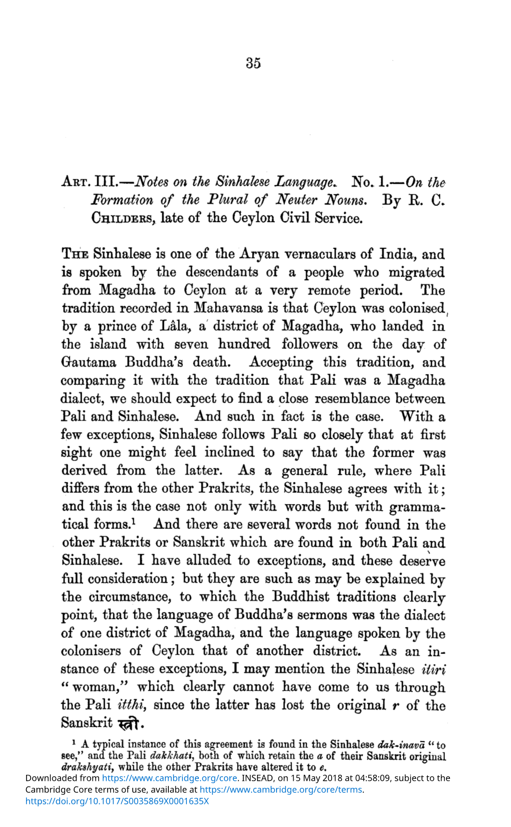 Art. III.— Notes on the Sinhalese Language No. 1.— on The