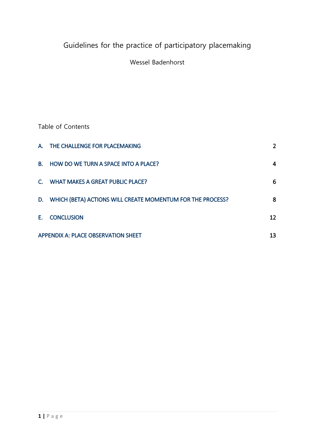 Guidelines for the Practice of Participatory Placemaking