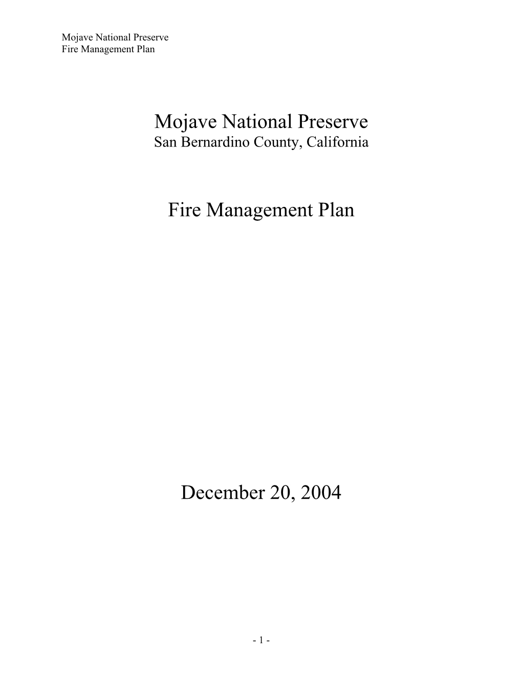 Mojave National Preserve Fire Management Plan December 20