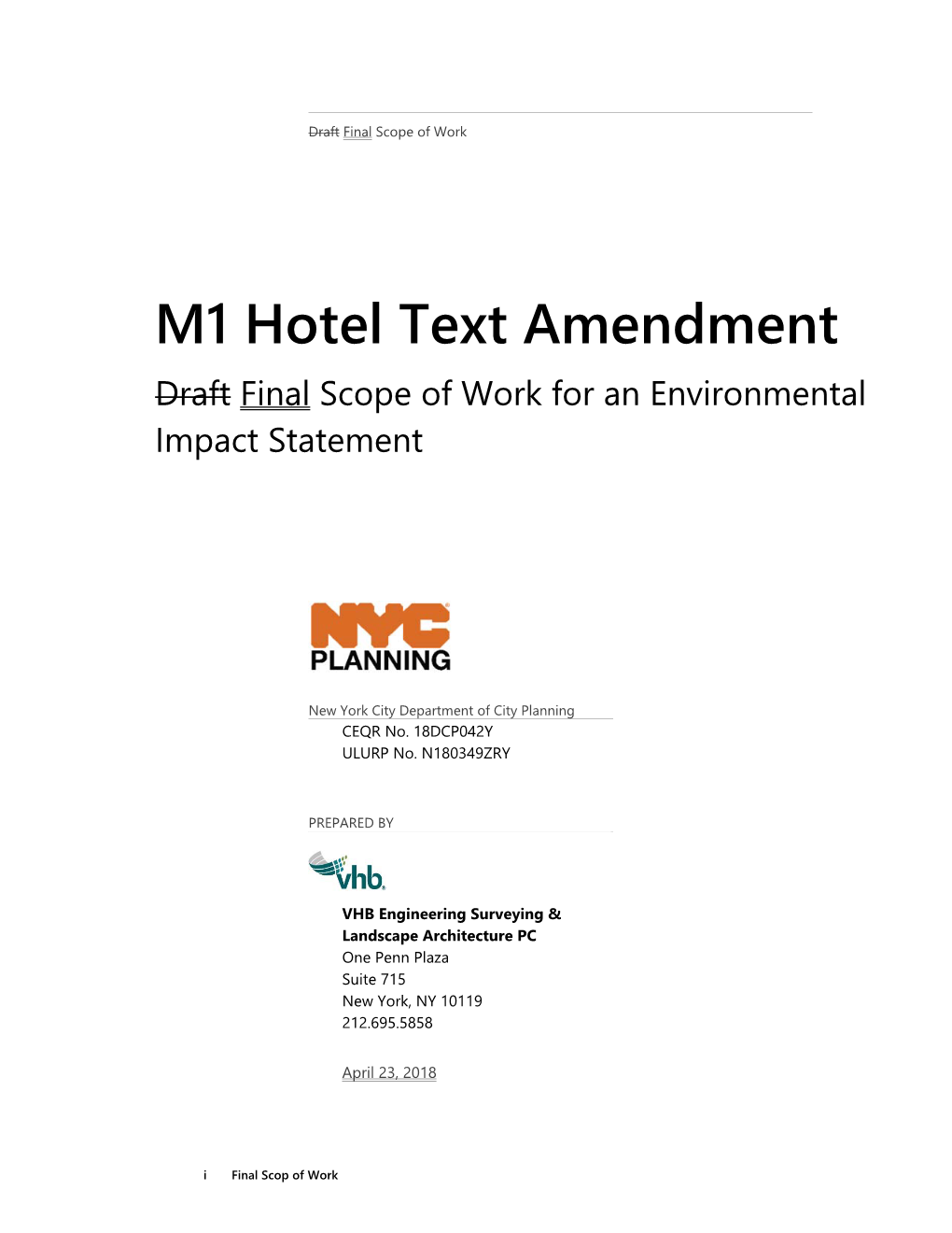 M1 Hotel Text Final Scope of Work