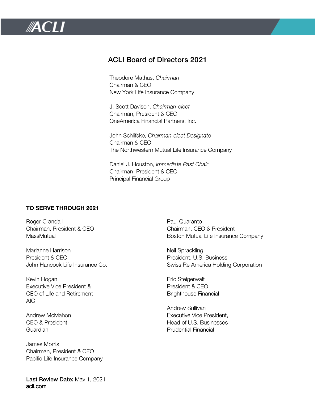 ACLI Board Roster